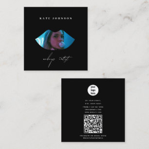 Tarjeta De Visita Cuadrada Logotipo de negocio moderno Foto Maquillador Labio