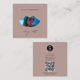 Tarjeta De Visita Cuadrada Logotipo de negocios rosa de Rubor Foto de maquill