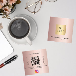 Tarjeta De Visita Cuadrada logotipo de oro Rosa código QR Instagram sígannos