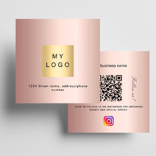Tarjeta De Visita Cuadrada logotipo de oro Rosa código QR Instagram sígannos