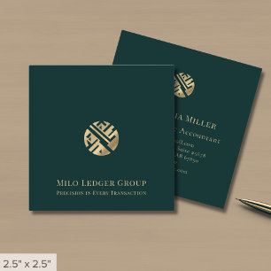 Tarjeta De Visita Cuadrada Logotipo de oro verde de lujo