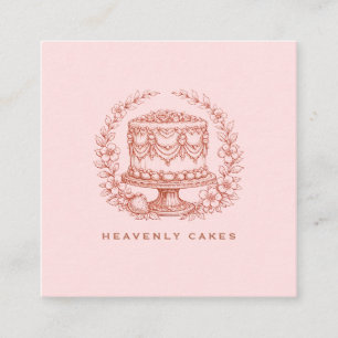 Tarjeta De Visita Cuadrada Logotipo de Panadería de Torta Elegante Rosa Rubor