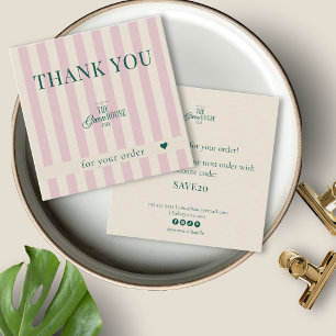 Tarjeta De Visita Cuadrada Logotipo de Panadería Verde con Rayas Rosas Retro