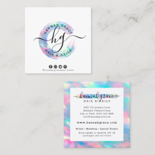 Tarjeta De Visita Cuadrada Logotipo de Pastel Rainbow Swash Cabello Uñas Rede