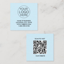 Tarjeta De Visita Cuadrada Logotipo de Personalizado blanco azul y código QR