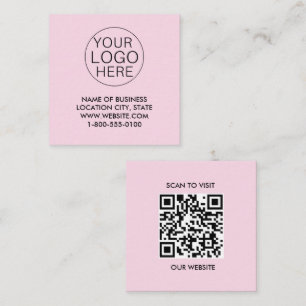 Tarjeta De Visita Cuadrada Logotipo de Personalizado blanco rosado y código Q