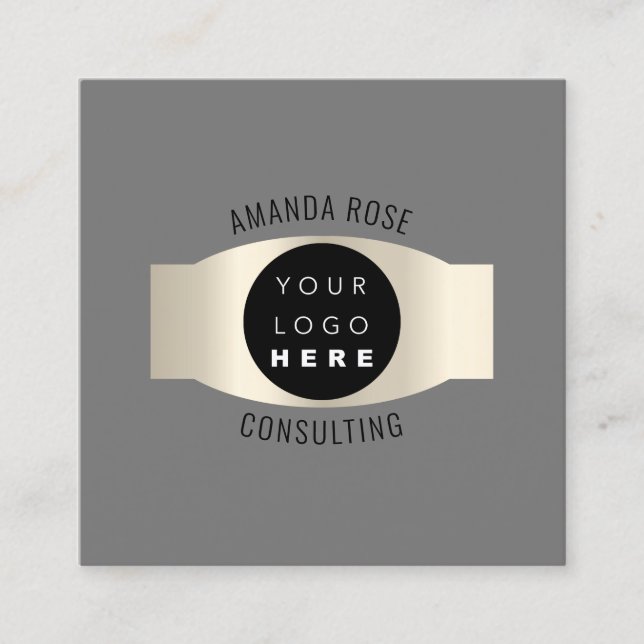 Tarjeta De Visita Cuadrada Logotipo de Personalizado Luminoso Gris profesiona (Anverso)