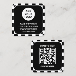 Tarjeta De Visita Cuadrada Logotipo de Personalizado negro retro y código QR
