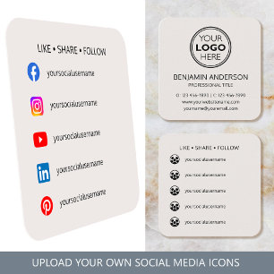 Tarjeta De Visita Cuadrada Logotipo de redes sociales contemporáneas moderno