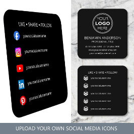 Tarjeta De Visita Cuadrada Logotipo de redes sociales contemporáneas negro bl