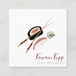 Tarjeta De Visita Cuadrada Logotipo de restaurante Burgandy de rollos de sush