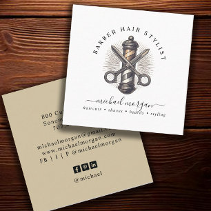 Tarjeta De Visita Cuadrada Logotipo de Tijeras de Poste de Barbería Vintage