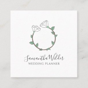 Tarjeta De Visita Cuadrada Logotipo del anillo del Boda de flor blanca del pl