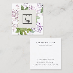 Tarjeta De Visita Cuadrada Logotipo del Bungalow floral del Lilac Cottage Gar