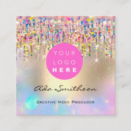 Tarjeta De Visita Cuadrada Logotipo del código QR del goteo del hológrafo del