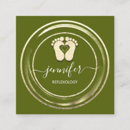 Tarjeta De Visita Cuadrada Logotipo del código QR Reflexología Mostaza de pie