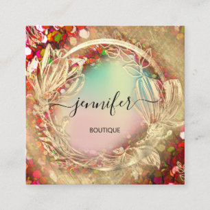 Tarjeta De Visita Cuadrada Logotipo del código rojo del Rosa holográfico Qr