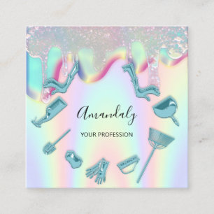 Tarjeta De Visita Cuadrada Logotipo del Holograma de los Servicios de Limpiez