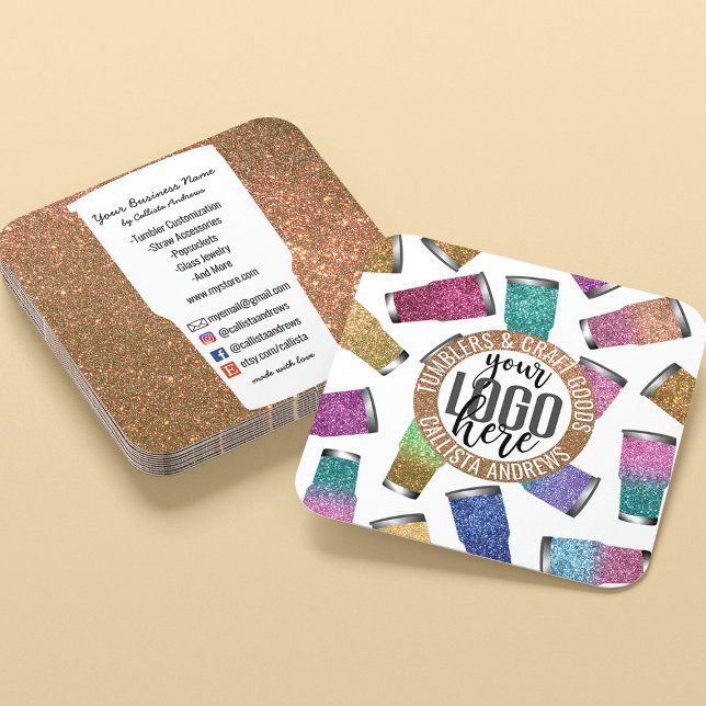 Tarjeta De Visita Cuadrada Logotipo del Purpurina moderno Tumbler Crafter (Subido por el creador)