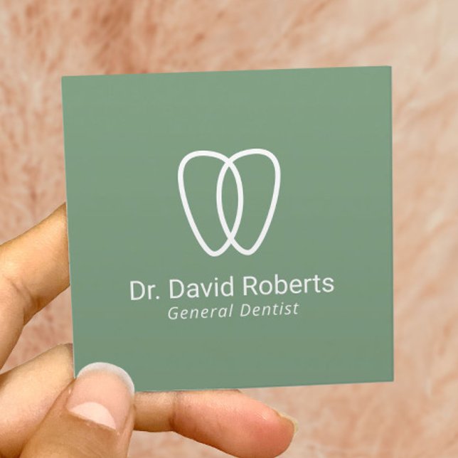 Tarjeta De Visita Cuadrada Logotipo dental Minimalista Cuidado dental verde (Subido por el creador)
