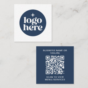 Tarjeta De Visita Cuadrada Logotipo empresarial azul de código QR simple