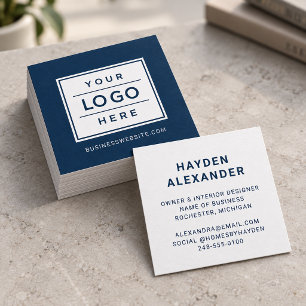 Tarjeta De Visita Cuadrada Logotipo empresarial personalizado azul marino mod