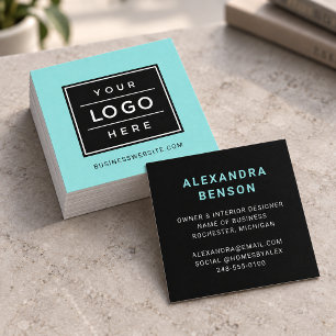 Tarjeta De Visita Cuadrada Logotipo empresarial personalizado azul moderno
