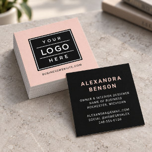 Tarjeta De Visita Cuadrada Logotipo empresarial personalizado de rosa moderno