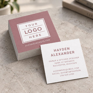 Tarjeta De Visita Cuadrada Logotipo empresarial personalizado de rosa polvori