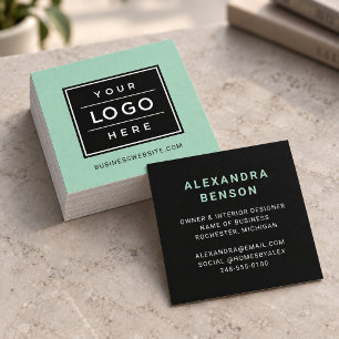 Tarjeta De Visita Cuadrada Logotipo empresarial personalizado verde niebla mo