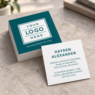 Tarjeta De Visita Cuadrada Logotipo empresarial personalizado verde turquesa