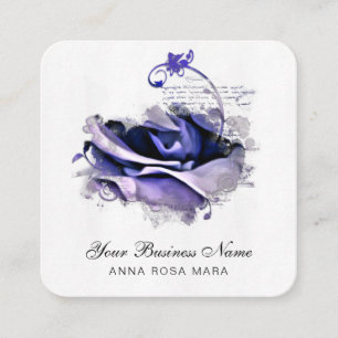Tarjeta De Visita Cuadrada *~* Logotipo Flor floral Rosa de lavanda azul QR