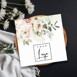 Tarjeta De Visita Cuadrada Logotipo floral botánico suave Rubor Pink Peony Le