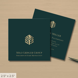 Tarjeta De Visita Cuadrada Logotipo geométrico del oro verde oscuro