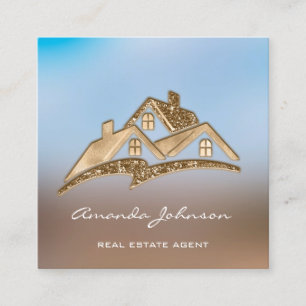 Tarjeta De Visita Cuadrada Logotipo Golden House Agente inmobiliario Professi
