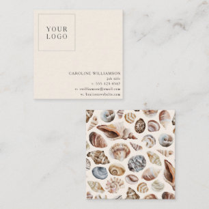 Tarjeta De Visita Cuadrada Logotipo minimalista costero de conchas de acuarel