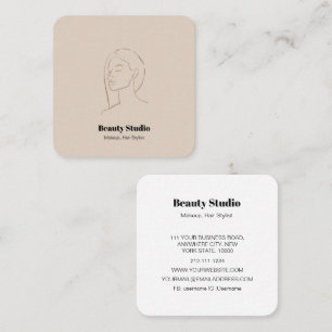 Tarjeta De Visita Cuadrada Logotipo minimalista de cara Belleza del pelo maqu