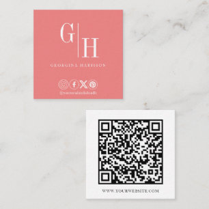 Tarjeta De Visita Cuadrada Logotipo Minimalista moderno Código QR Coral Paste