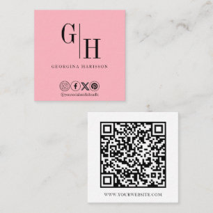Tarjeta De Visita Cuadrada Logotipo Minimalista moderno Código QR Pastel rosa