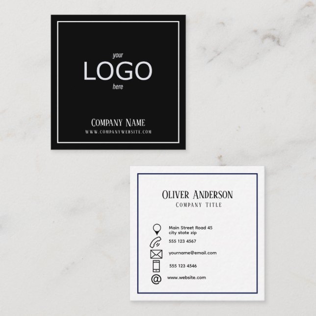 Tarjeta De Visita Cuadrada Logotipo mínimo en blanco y negro (Anverso / Reverso)