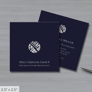 Tarjeta De Visita Cuadrada Logotipo Navy Blue Silver
