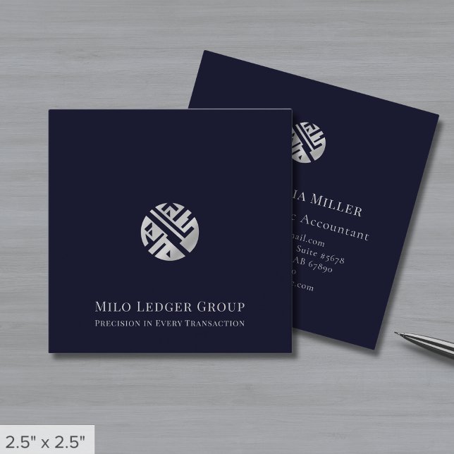 Tarjeta De Visita Cuadrada Logotipo Navy Blue Silver (Subido por el creador)