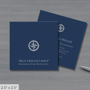 Tarjeta De Visita Cuadrada Logotipo Navy Blue Silver