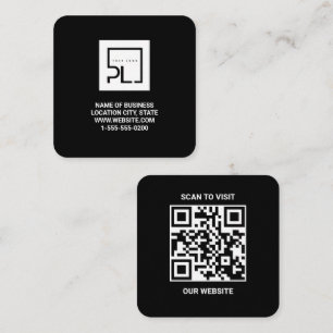 Tarjeta De Visita Cuadrada Logotipo negro moderno personalizado y código QR c