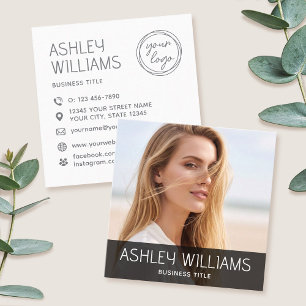 Tarjeta De Visita Cuadrada Logotipo Negro Moderno y Elegante con Foto Persona