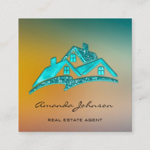Tarjeta De Visita Cuadrada Logotipo Personalizado Casa Agente Inmobiliario Ho