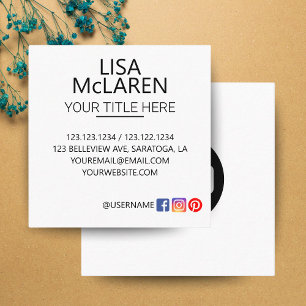Tarjeta De Visita Cuadrada Logotipo personalizado Circle White Square Busines