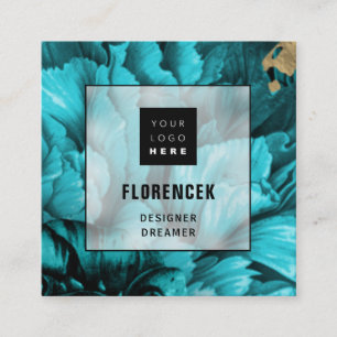 Tarjeta De Visita Cuadrada Logotipo personalizado CÓDIGO QR Belleza Floral Az