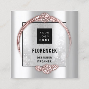 Tarjeta De Visita Cuadrada Logotipo personalizado CÓDIGO QR Marco Rosa gris p