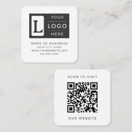 Tarjeta De Visita Cuadrada Logotipo personalizado de código QR blanco minimal